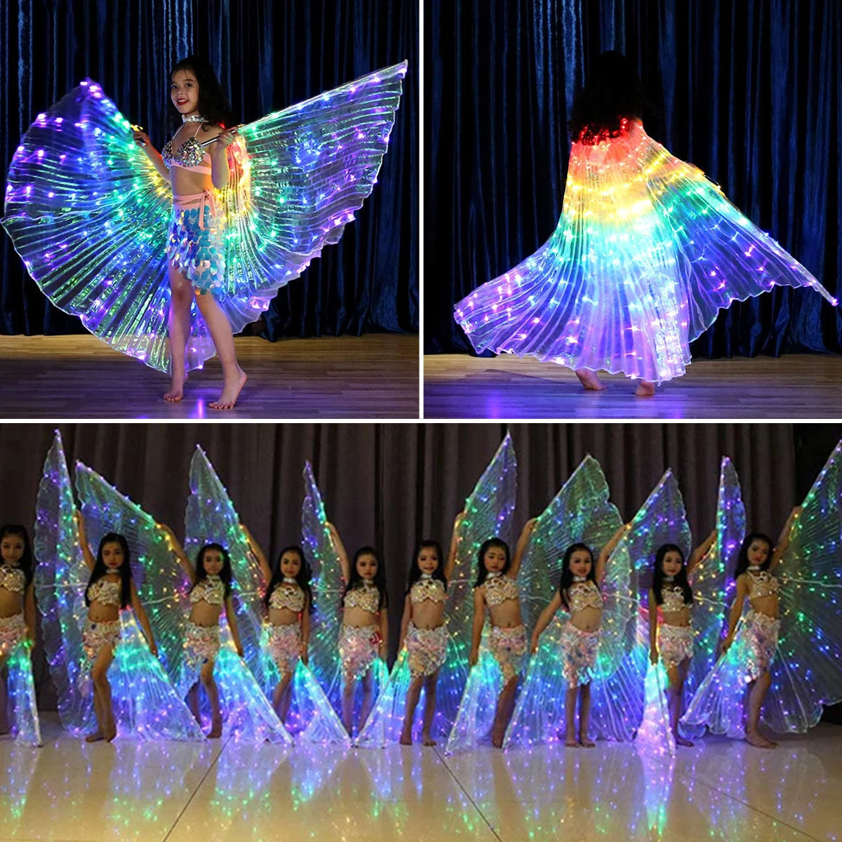 Capa de alas de hadas LED para adultos y niños, bailarines, alas de mariposa luminosas coloridas, actuación de danza del vientre, accesorio para fotografía de fiesta en escenario