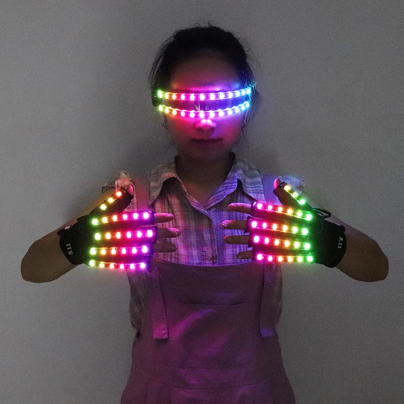 Guantes LED a todo Color, gafas brillantes, gafas iluminadas, decoración de disfraces Rave, actuaciones de baile, accesorios luminosos, decoración de Halloween