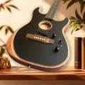 Guitarra acústica-eléctrica híbrida de 6 cuerdas, acabado negro mate, ribete de madera, una sola pastilla, ideal para música folclórica, pop y para usar en el escenario, perfecta para principiantes.