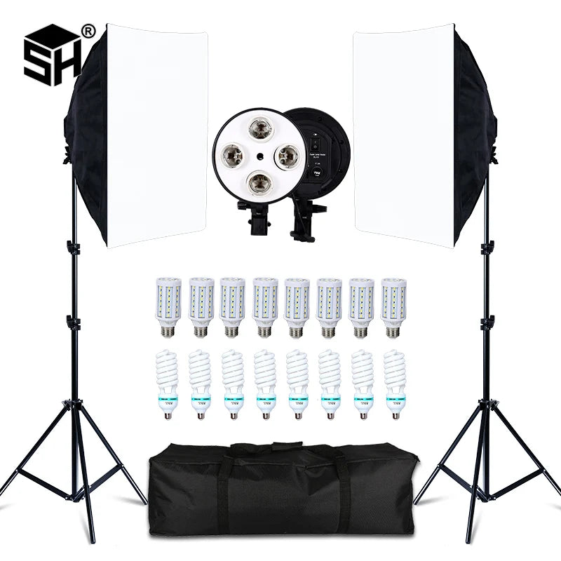 SH fotografía cuatro portalámparas Softbox 50x70CM Kit de iluminación de estudio fotográfico Softbox Kits Soft Box equipo fotográfico Base E27