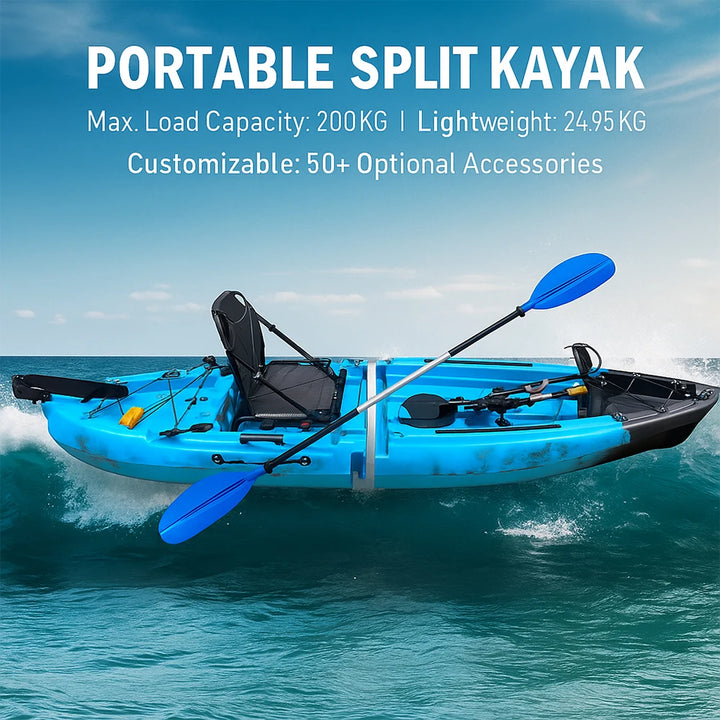 Kayak LLDPE portátil 2025 con canoa eléctrica impulsada por Pedal de carcasa dura dividida para Solo Tandem Lake Sea Adventures montaje Modular