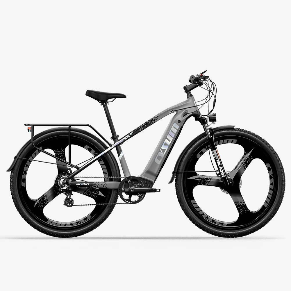 Bicicleta de montaña eléctrica para adultos Cysum M520 de 29", motor potente de 500 W, batería de 48 V y 15 Ah, bicicleta eléctrica con casete de 7 velocidades, pantalla LCD inteligente y portaequipajes trasero