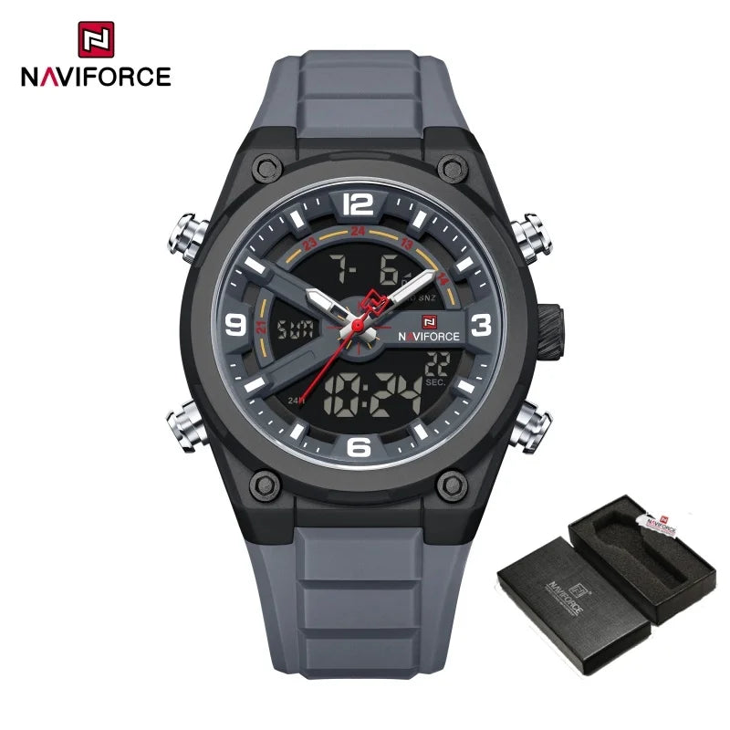 Reloj deportivo NAVIFORCE NF9265, nuevo modelo, resistente al agua y a los golpes, con calendario luminoso y correa de silicona para hombre