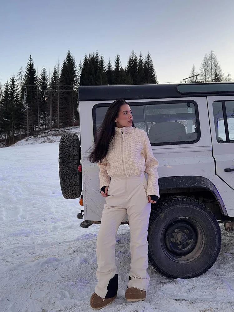 Mono de esquí acolchado con cuello alto y cremallera, manga larga, para mujer, invierno 2026, traje de nieve cálido, casual, mono de esquí de una pieza para mujer