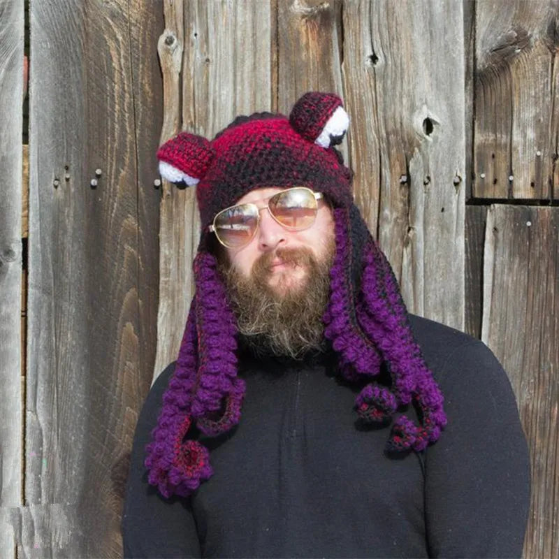 Gorro de Pulpo para Fiesta de Halloween, Divertido, con Ocho Brazos, Cálido, Tejido a Crochet