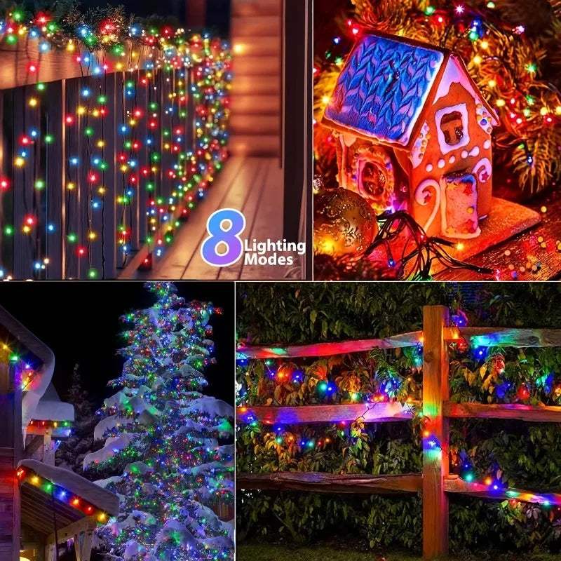 1/2 unidades de guirnalda de luces solares de 100 LED, impermeables, con 8 modos de iluminación, para decoración de patios, jardines, árboles, fiestas, Navidad y Halloween