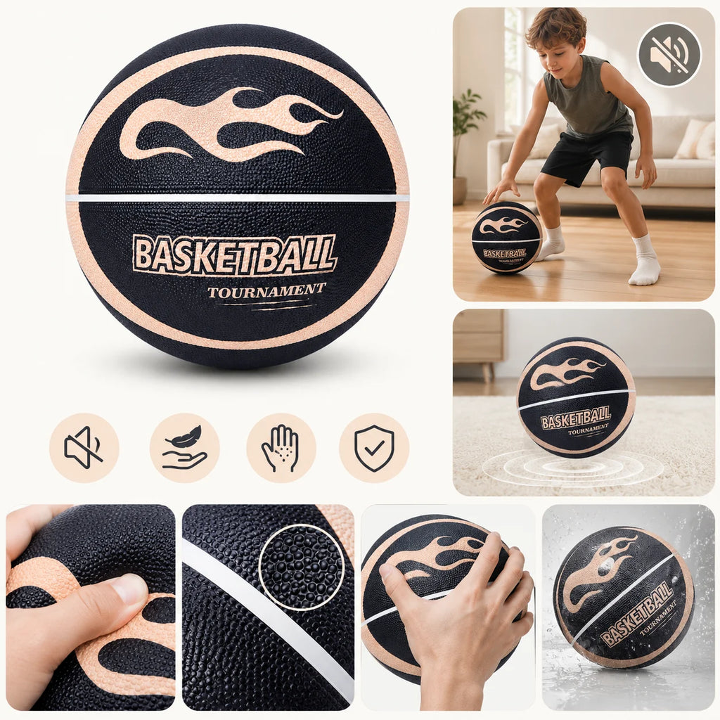 Balón de Baloncesto Silencioso para Interiores – Morado Talla 7, Agarre Suave, Antiruido, Entrenamiento para Niños y Adultos, Balón de Baloncesto de Goma Resistente para el Hogar e Interiores