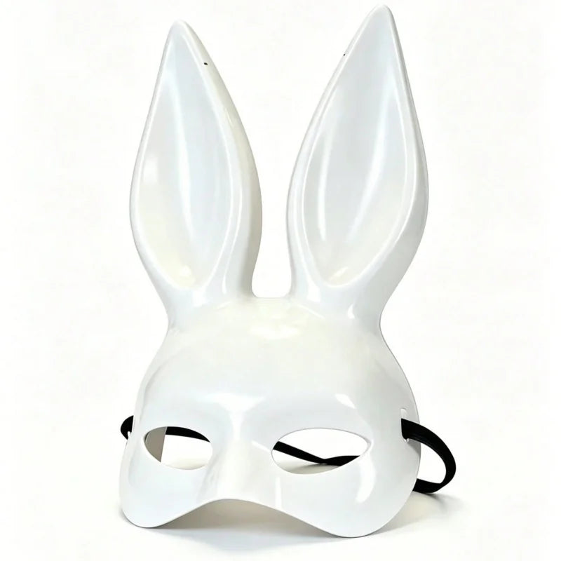 Máscara de conejo negro brillante, máscara de media cara con orejas largas, accesorio para disfraces de Halloween, ideal para fiestas de carnaval.