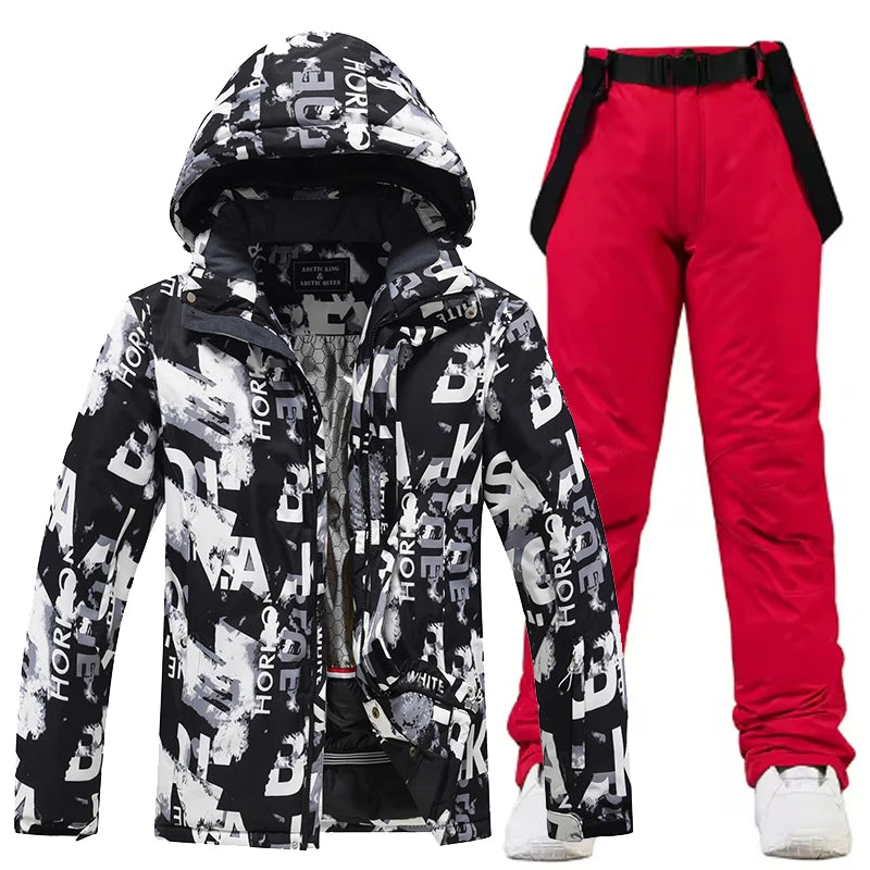 -30, Conjuntos de trajes de nieve para hombre, traje de snowboard, ropa de esquí, chaqueta de esquí y pantalón con pechera, traje de snowboard, invierno al aire libre