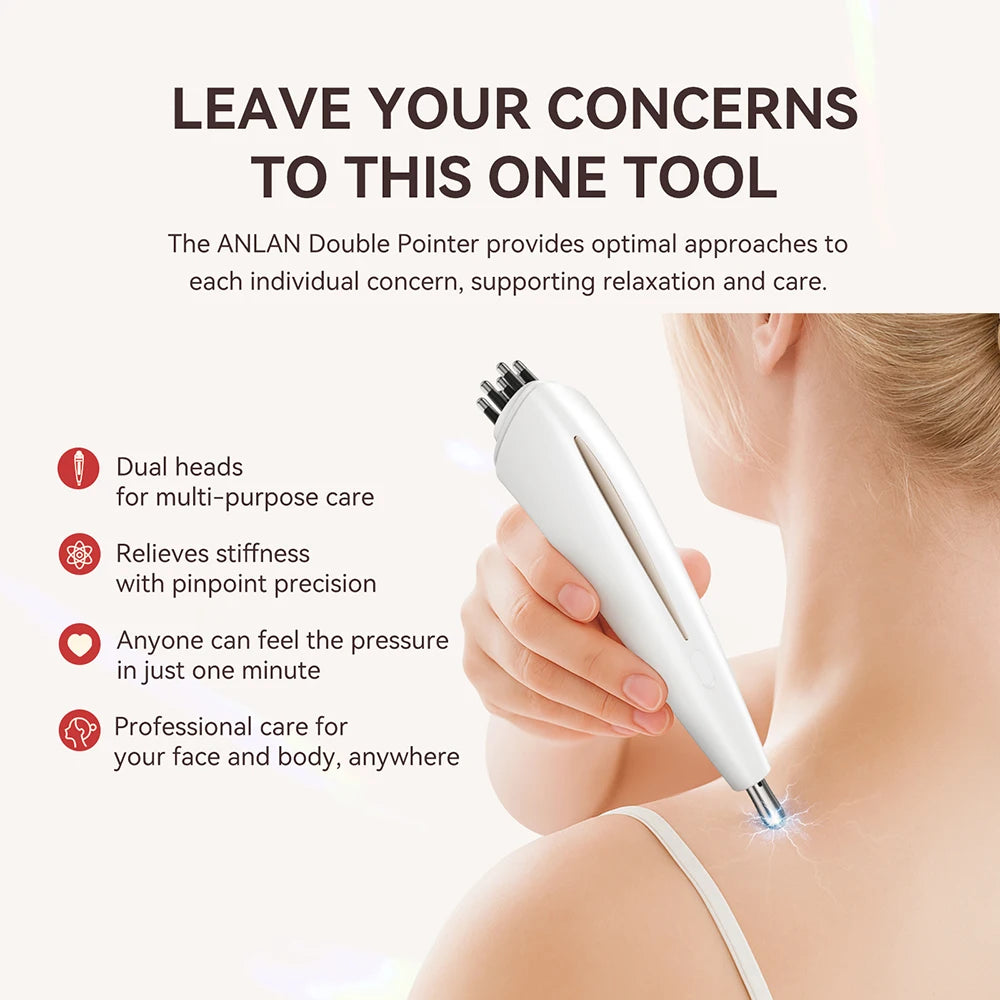 ANLAN Masajeador de puntos de acupuntura RF Diseño de doble cabezal y modo dual EMS alivia la fatiga RF+EMS reafirmante Dispositivo de belleza para el cuidado facial