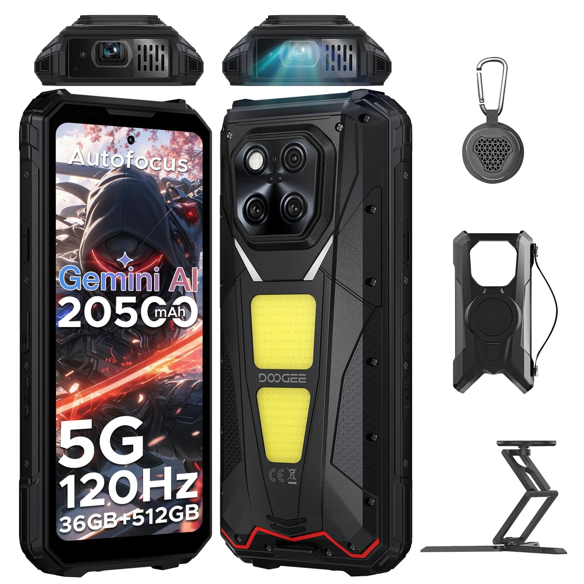 Teléfono robusto DOOGEE V Max Play 5G con proyector, pantalla de 6.78", batería de 20500mAh, luces de camping duales, Dimensity 7300, NFC, smartphone con proyector