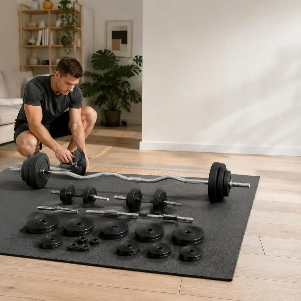 Set de Mancuernas Ajustables de 30 kg, Pesas Recubiertas de Plástico, Barras Larga y Corta, Equipo de Entrenamiento de Fuerza para Gimnasio en Casa