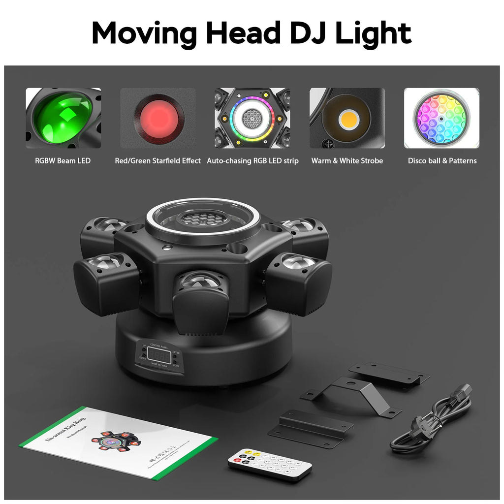 Yiflamefly - Luces móviles tipo beam de 150W y 6 brazos, luces LED RGBW para DJ, luces DMX512 para fiestas, bodas, discotecas, espectáculos, clubes nocturnos, bares y KTV