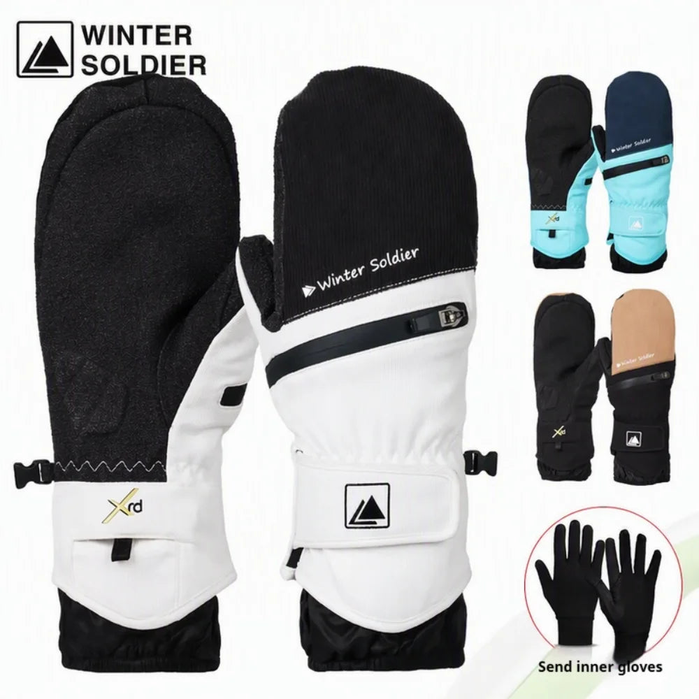 Guantes de esquí para invierno, fabricados con material resistente al desgaste, para snowboard, para hombres y mujeres, guantes térmicos para la nieve con protectores de muñeca incorporados.