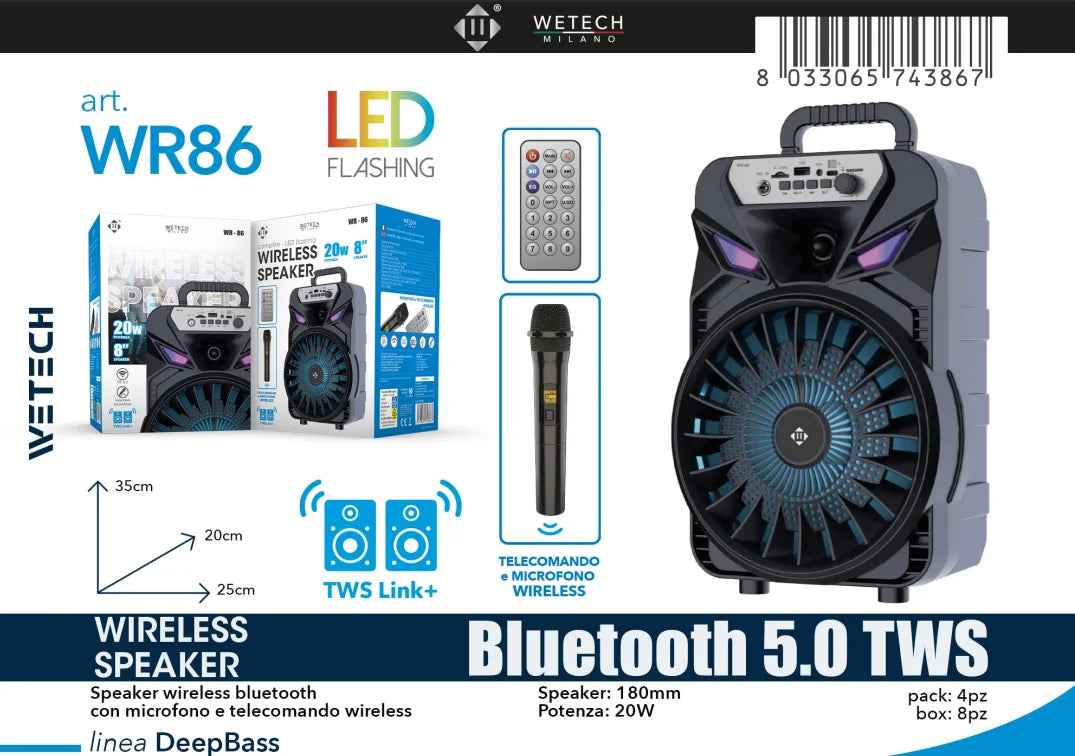 Altavoz karaoke portátil Bluetooth, sonido estéreo TWS, luz LED, micrófono inalámbrico + control remoto, audio para fiestas al aire libre