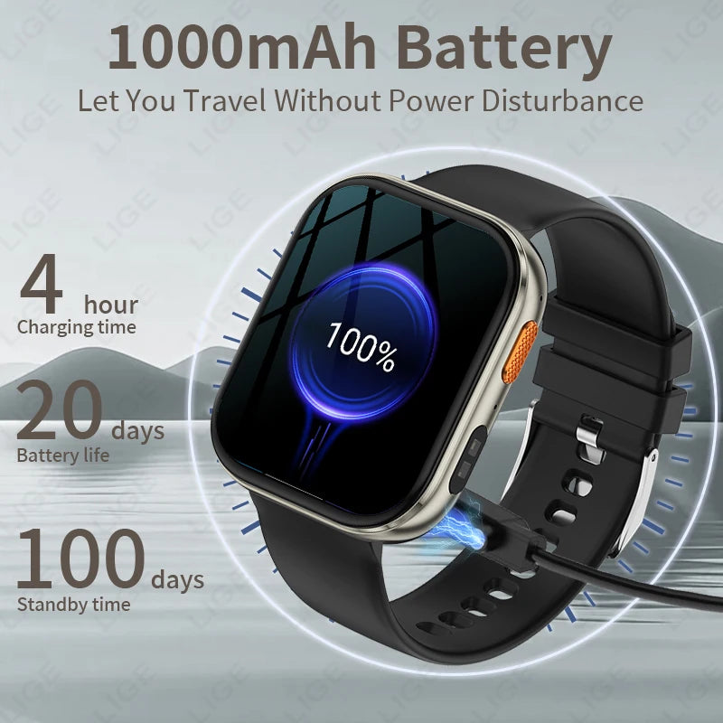 Reloj inteligente LIGE AMOLED para hombre, pantalla de 2.04, llamadas Bluetooth, monitor de salud, resistente al agua IP68, reloj inteligente deportivo para mujer, nuevo para Android iOS