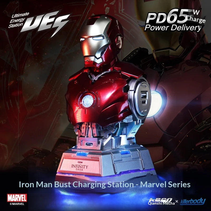 Killerbody Marvel Iron Man MK3 Estación de Carga con Puerto de Carga Rápida PD de 65W, Cargador Multi-Puerto para Escritorio, Oficina, Hogar, Modelo Coleccionable para Adultos