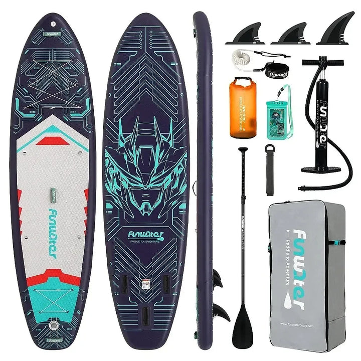 FunWater SUPFW50B Tabla de Paddle Surf Inflable 350x90x15cm para Adultos, Capacidad de 200kg, con Bolsa Impermeable de 10L, Inflador, Mochila, Remo y Correa de Seguridad