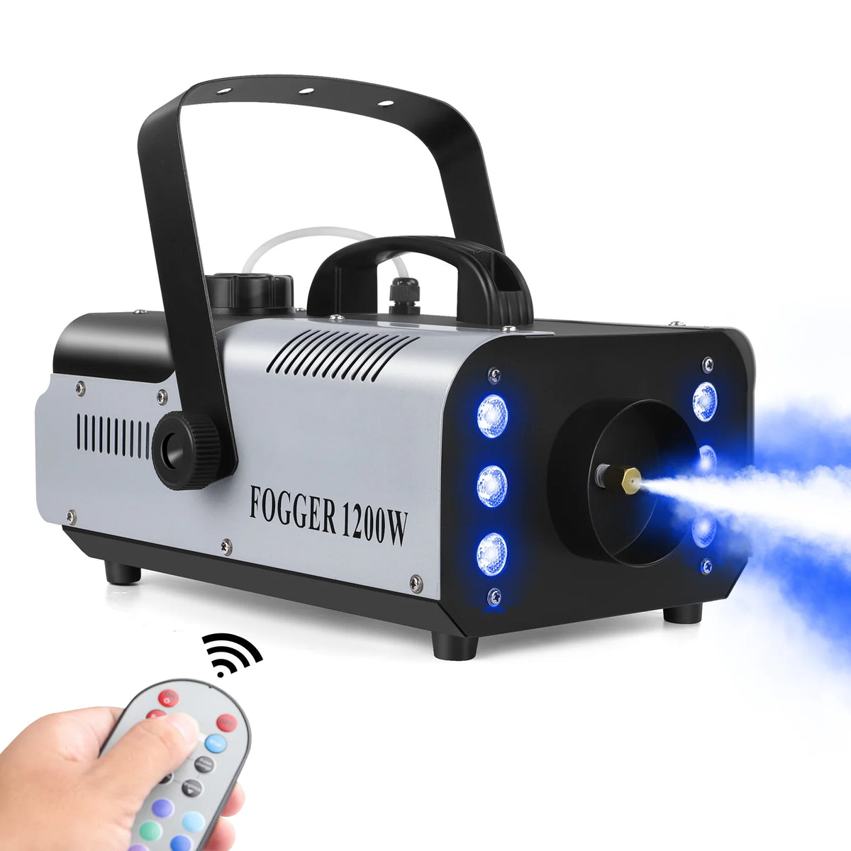 Máquina de humo U'King de 1200W con 6 LEDs, control remoto, eyector de niebla, máquina de humo colorida para discoteca, DJ, fiesta de Navidad, efectos de iluminación de escenario