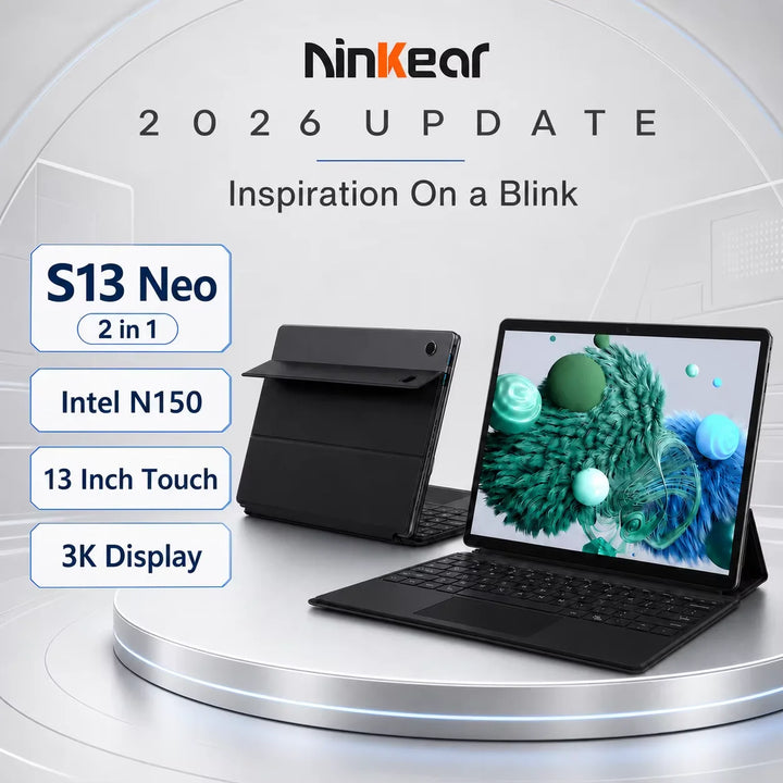 Ninkear S13 Neo Portátil Tablet 2 en 1, Pantalla IPS 3K de 13 Pulgadas Formato 3:2, Intel N150, Teclado Magnético Desmontable, Batería de Larga Duración, Conectividad Versátil y Funciones de IA