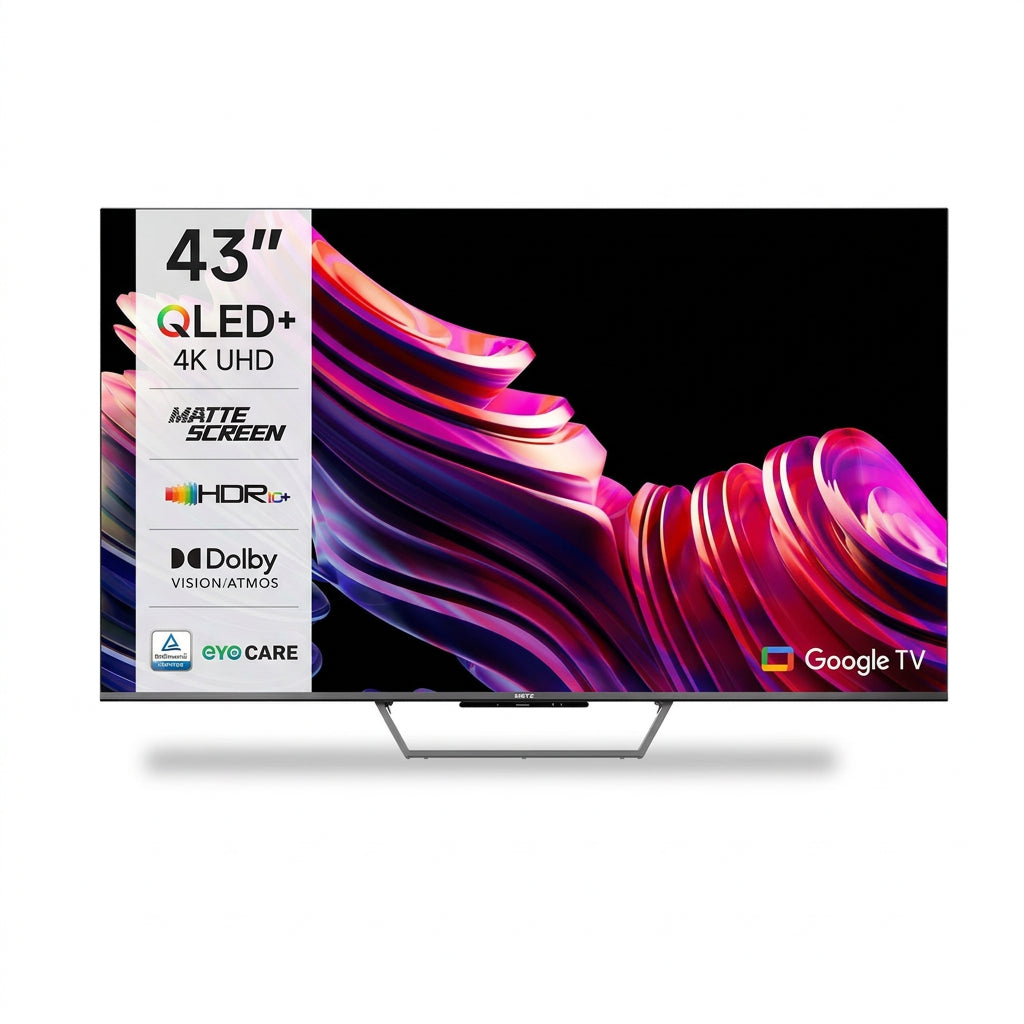 Metz Qled+ 4K Uhd 43" Smart Tv with Google Tv and Anti-Glare Matte Screen Dolby Vision Dolby Atmos Hdr Wi-Fi 2024 43Mqe7600Z