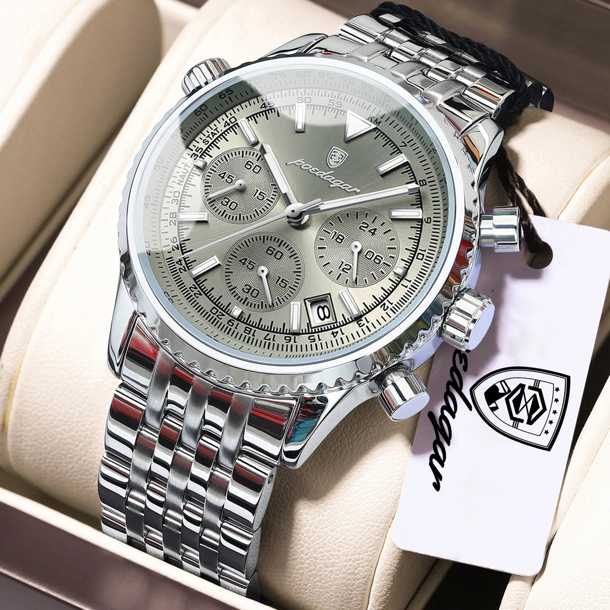 POEDAGAR Relojes de lujo para hombre Fecha Cronógrafo Acero inoxidable Reloj deportivo para hombre Reloj de cuarzo luminoso impermeable militar para hombre