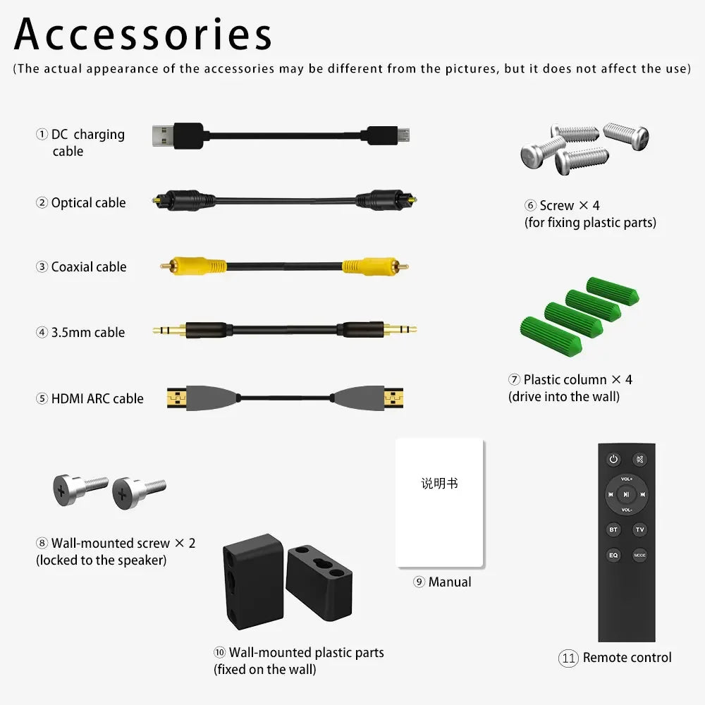 Sistema de Altavoces con Barra de Sonido Inalámbrica Bluetooth, Sonido Envolvente Estéreo, Altavoz de Sonido Superpotente, Sistema de Cine en Casa con Cable para TV y Proyector