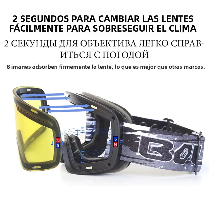 Gafas de esquí para esquiar, gafas magnéticas de doble lente para montañismo, gafas de esquí antiniebla UV400, máscara para moto de nieve para hombres y mujeres