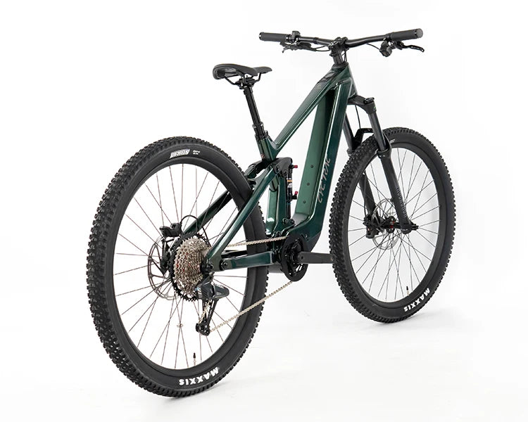 Bicicleta de montaña eléctrica M820 Mid Drive Motor EM19 de carbono con doble suspensión, inalámbrica y tija telescópica