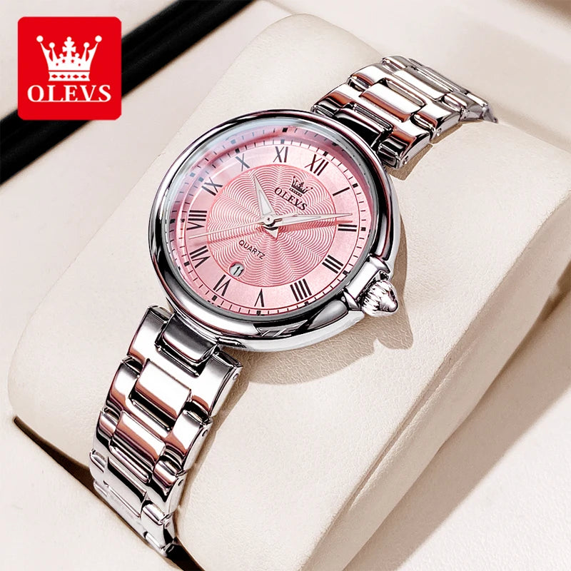 Reloj para mujer OLEVS 5608, marca de lujo, cuarzo, números romanos, resistente al agua, luminoso, con calendario, elegante reloj para mujer.