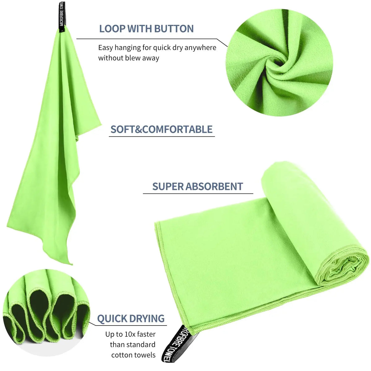 Toalla de secado rápido de microfibra a prueba de arena, ligera, portátil, para playa, natación, Yoga, gimnasio, artículos esenciales para viajes, súper absorbente, suave para la piel