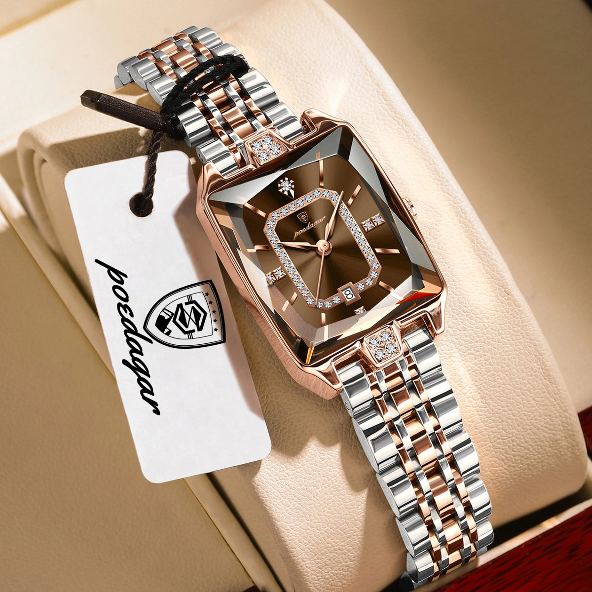 Reloj de pulsera para mujer marca POEDAGAR, resistente al agua, de acero inoxidable, con fecha, elegante, informal, de cuarzo.