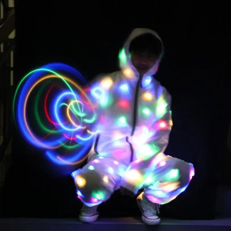 Luces Led, ropa impermeable, chaqueta de traje de baile, ropa luminosa para Cosplay, disfraz de Halloween, ropa de fiesta, bolsillo con cremallera