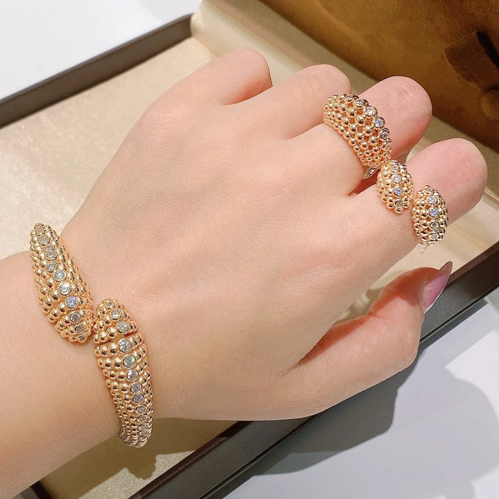 KQDANCE, joyería italiana de artesanía, brazalete con cuentas talladas de plata de ley 925 con circonitas y diamantes de alto carbono, con baño de oro.