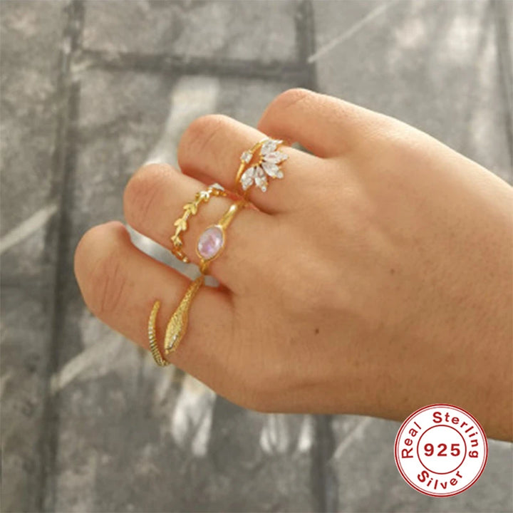 Anillos de oro macizo ROXI con corona abierta de 18K/24K para mujer, anillo de boda ajustable, joyería de compromiso de Plata de Ley 925