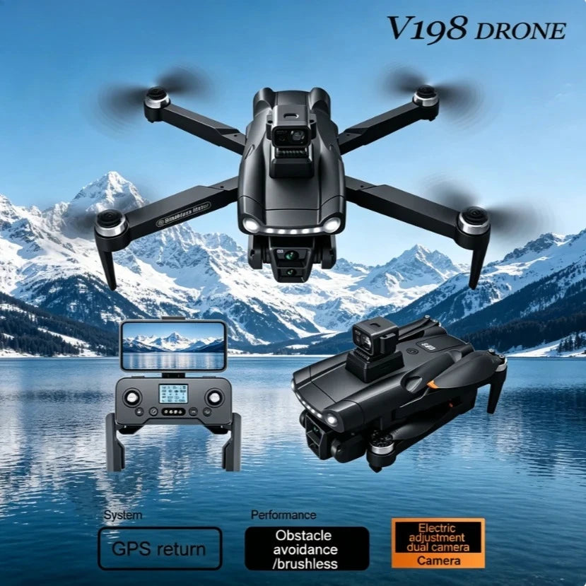 Juego de dron plegable negro con control remoto y cámara, incluye segundo dron