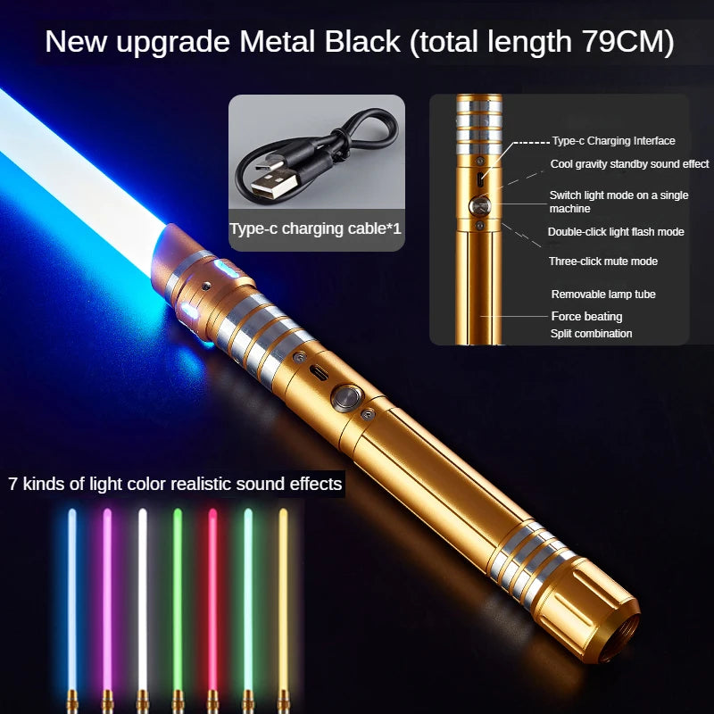Juguete de espada láser de metal, sable de luz RGB con 7 colores, sonido, efectos Force FX, FOC Blaster, espada láser Jedi para niños, regalo