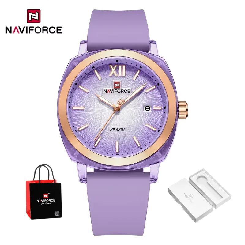 Reloj de cuarzo para mujer NAVIFORCE de moda y sencillo, con correa de silicona, manecillas luminosas, a prueba de golpes y resistente al agua, ideal para regalo.
