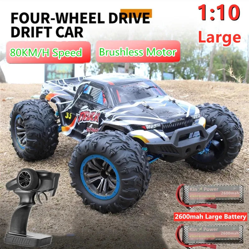 Coche de Carreras RC sin Escobillas de 80 KM/H, Aleación de Metal, Alcance de 200 M, Buggy de Carreras Todoterreno, Camión RC con Amortiguación, Vehículo RC