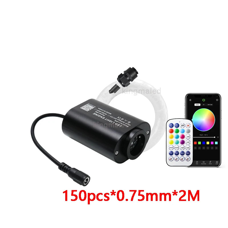 Kit de luces LED de fibra óptica para cielo estrellado, 6W, RGBW, control por aplicación, para techo de coche o interiores
