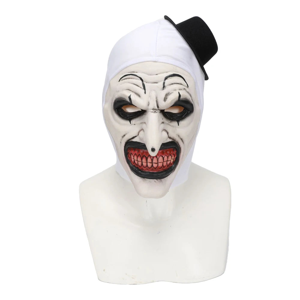 Espeluznante arte terrorífico la máscara de payaso Cosplay Horror Demon Killer Joker sombrero casco de látex fiesta de Halloween accesorios de disfraz Purim