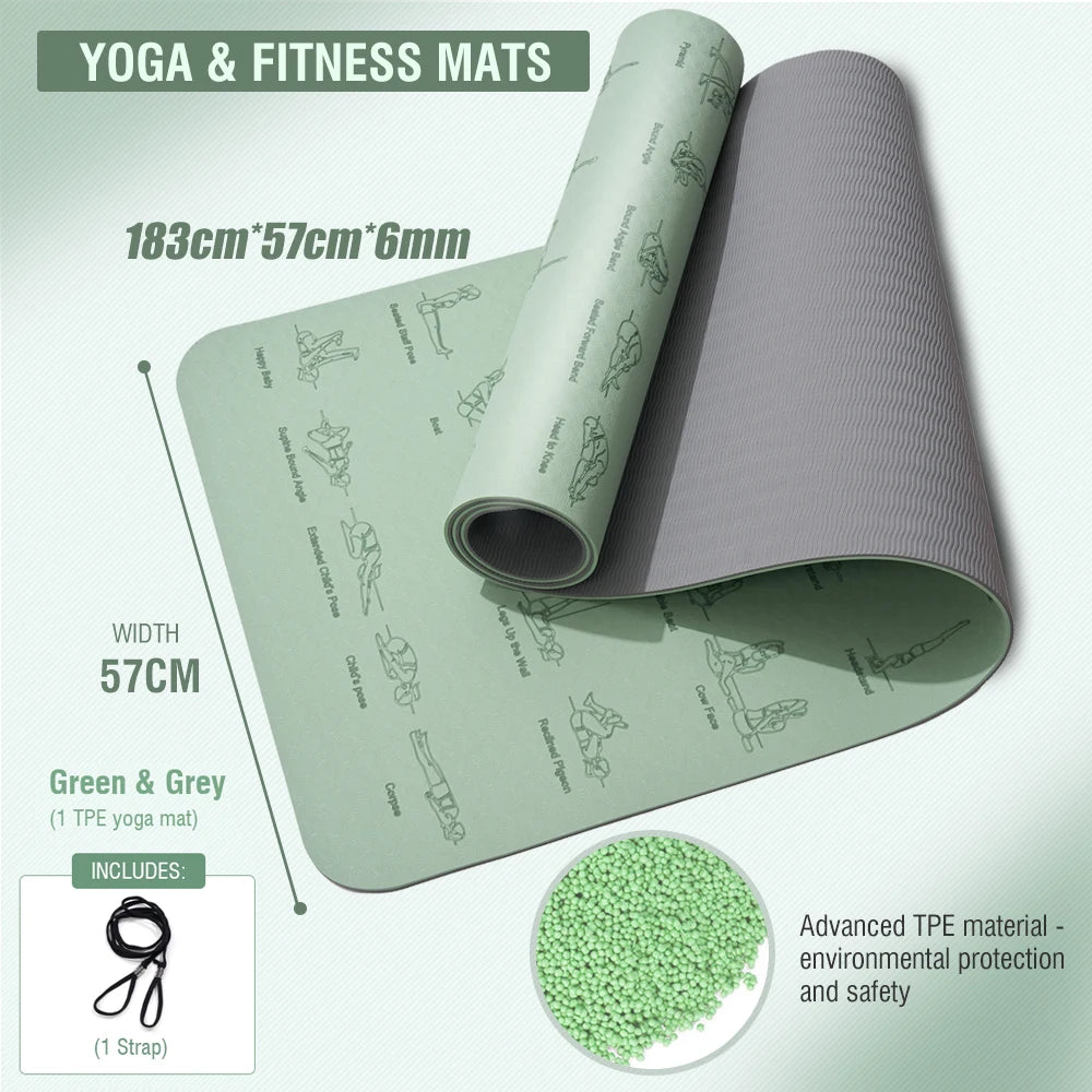 Estera de Yoga TPE antideslizante con patrón 183*57cm 6mm estera de gimnasia de alta densidad ecológica adecuada para esteras deportivas de Yoga y Pilates
