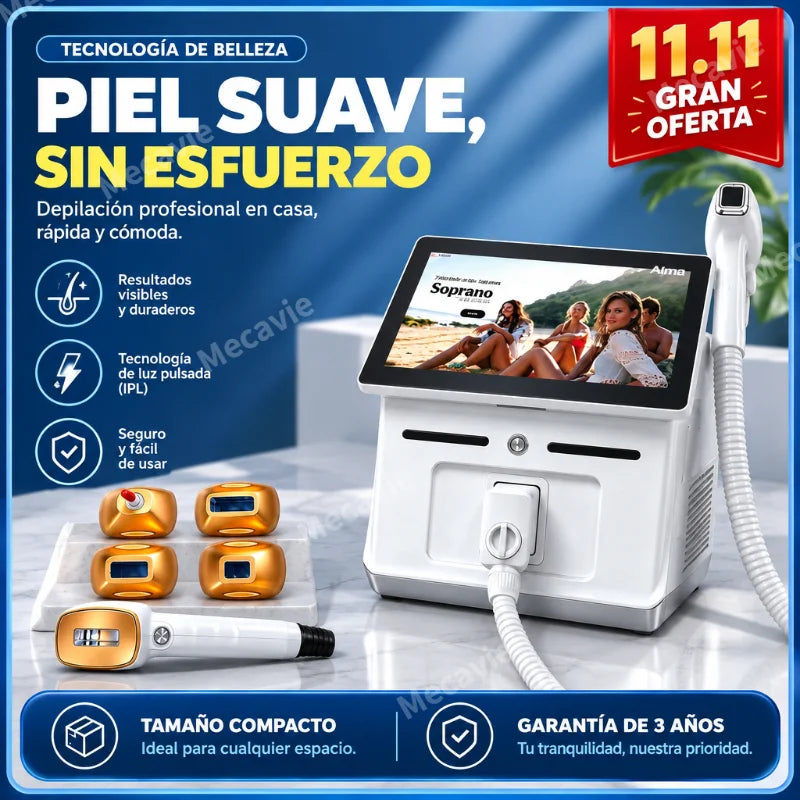 Máquina de depilación láser de diodo Mecavie 6 longitudes de onda 6000W 10 barras tecnología FAC refrigeración TEC puntas intercambiables pantalla táctil múltiples idiomas monitoreo en tiempo real certificada CE RoHS U