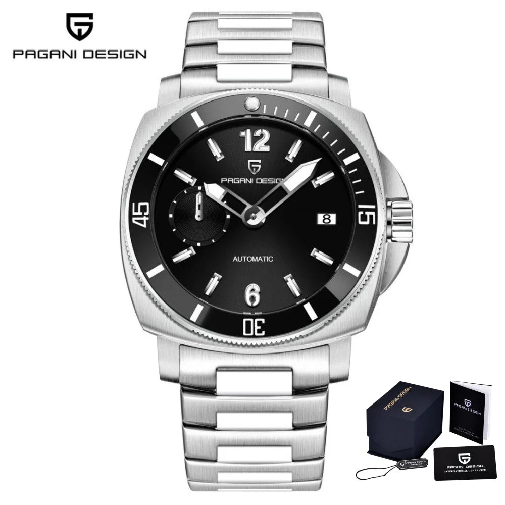 Reloj mecánico PAGANI DESIGN PD-1820 para hombre con fecha, totalmente de acero inoxidable, cristal de zafiro, luminoso, resistente al agua 10Bar, reloj automático