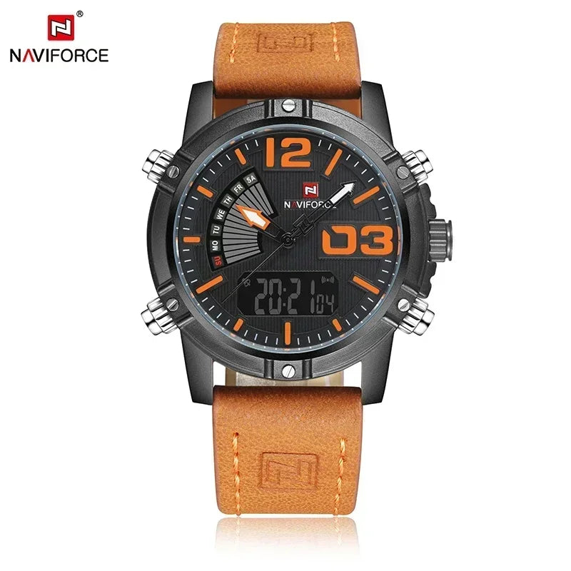 Reloj de cuarzo y digital para hombre NAVIFORCE, nuevo, con doble pantalla, multifunción, luz LED nocturna, deportivo e impermeable.