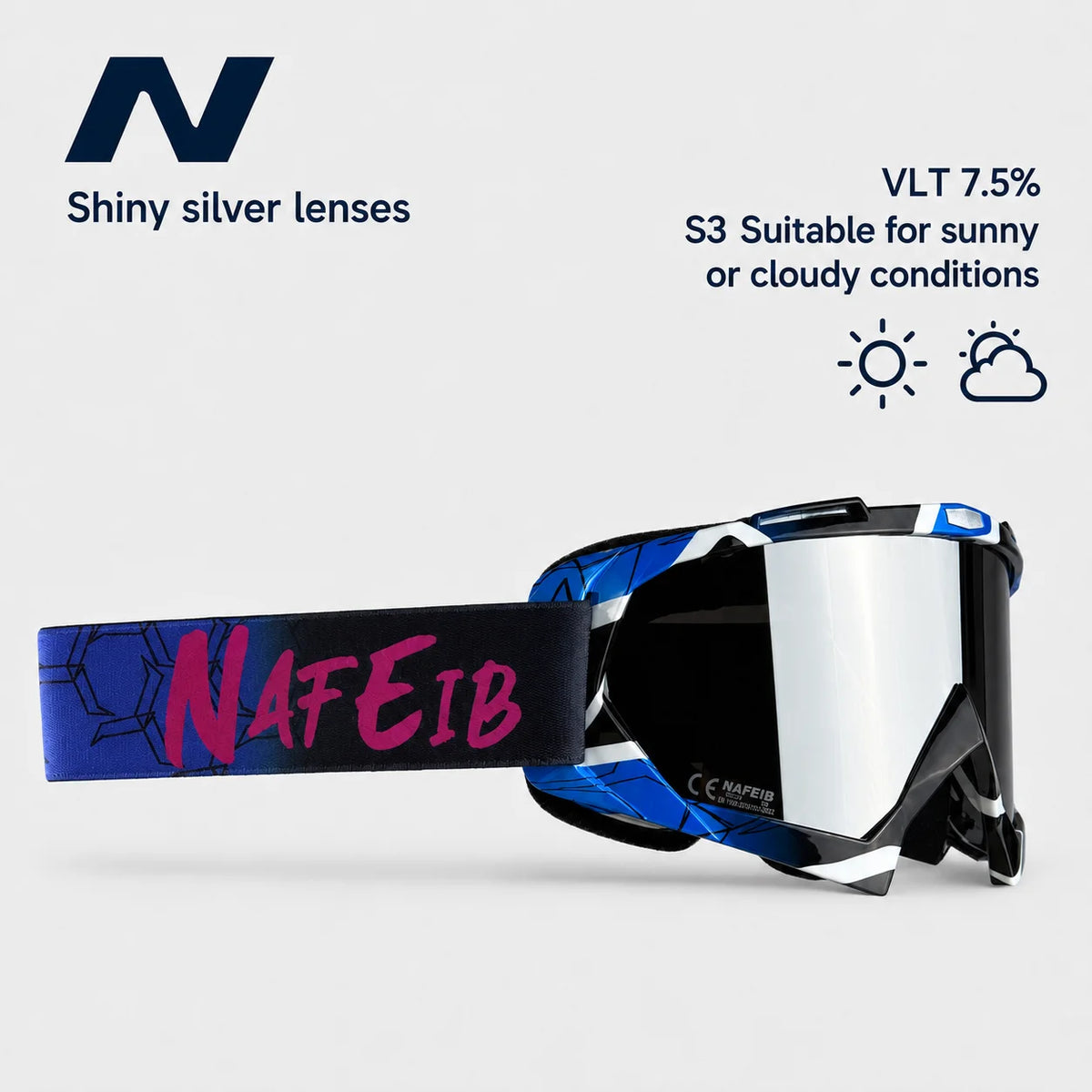 Gafas de Esquí, Aptas para Esquí y Snowboard, Gafas de Motociclismo para Todas las Estaciones, Equipadas con Lentes Anti-UV HD UV400
