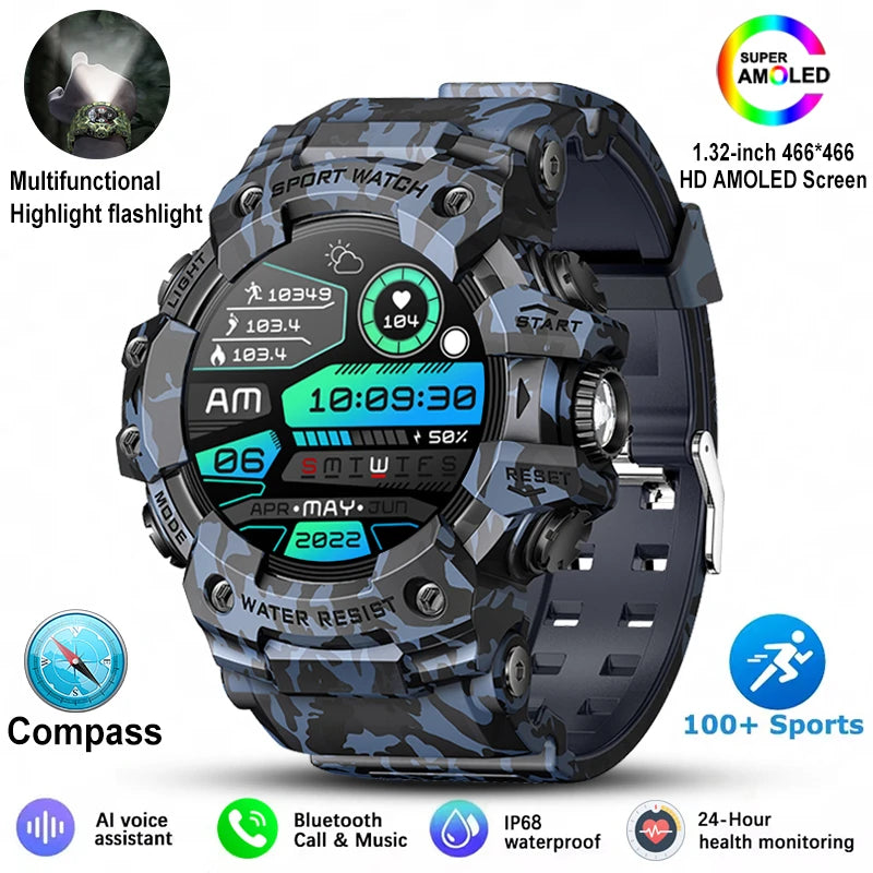 Reloj inteligente militar para hombre 2026, para exteriores, con más de 100 modos deportivos, brújula, frecuencia cardíaca, llamadas por Bluetooth, resistente al agua IP68 y diseño robusto
