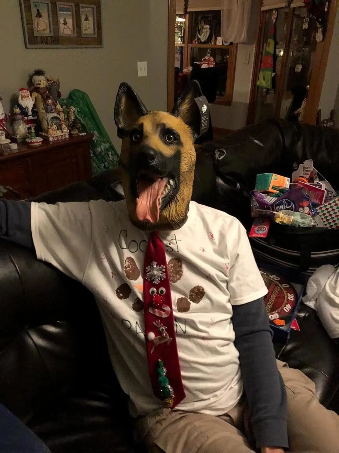 Máscara de cabeza de perro, máscara de disfraz de perro para fiesta de Halloween, disfraz de Cosplay para adultos, máscara de cabeza de Animal de látex (pastor alemán)