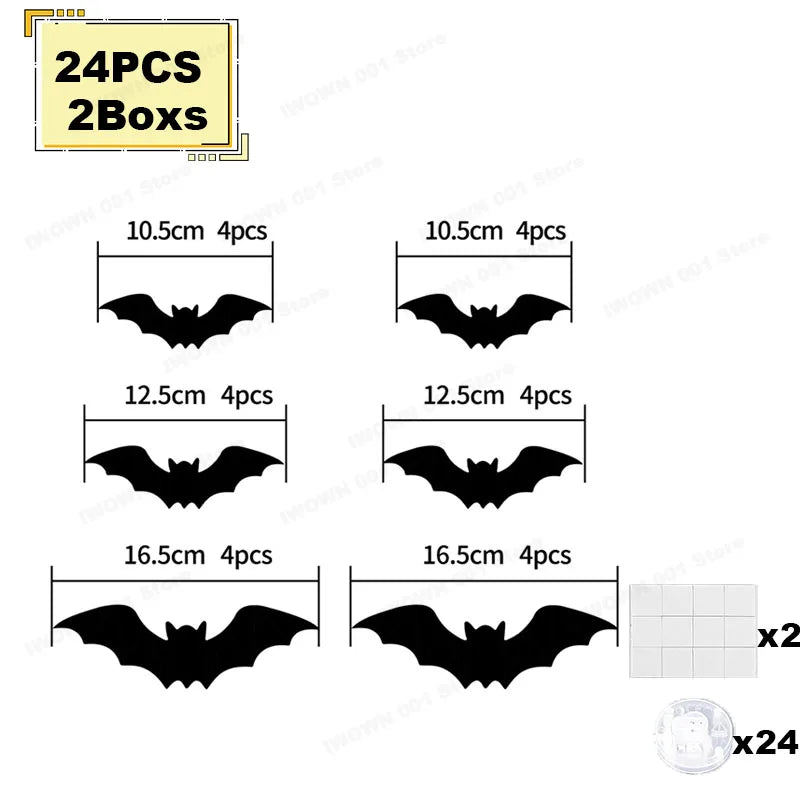 Decoración de arañas y murciélagos LED para Halloween, pegatinas de pared 3D que brillan en la oscuridad, luces moradas/verdes para intrincados de fiesta de Halloween en interiores y exteriores