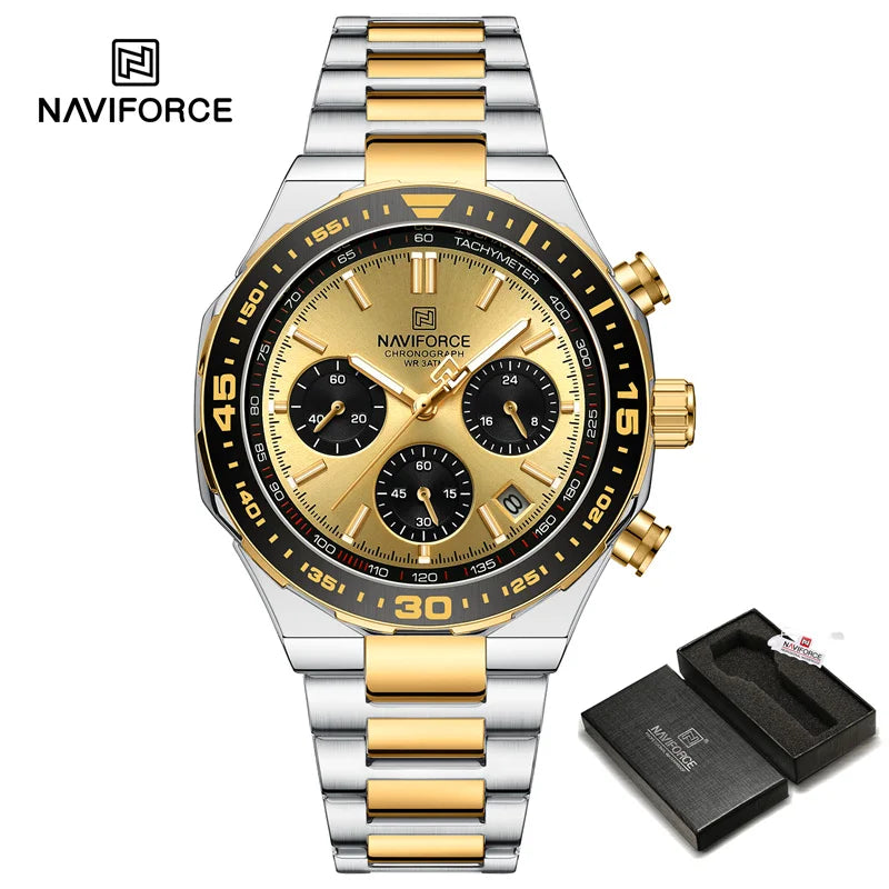 Reloj NAVIFORCE 2024 para hombre, resistente al agua, estilo casual de negocios, con fecha, manecillas luminosas, cuarzo, cronógrafo, correa de acero inoxidable